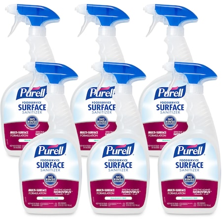 Purell Foodservice Surface Sanitizer, 32 fl oz (1 quart) Spray Bottle, Clear, 6 PK GOJ334106